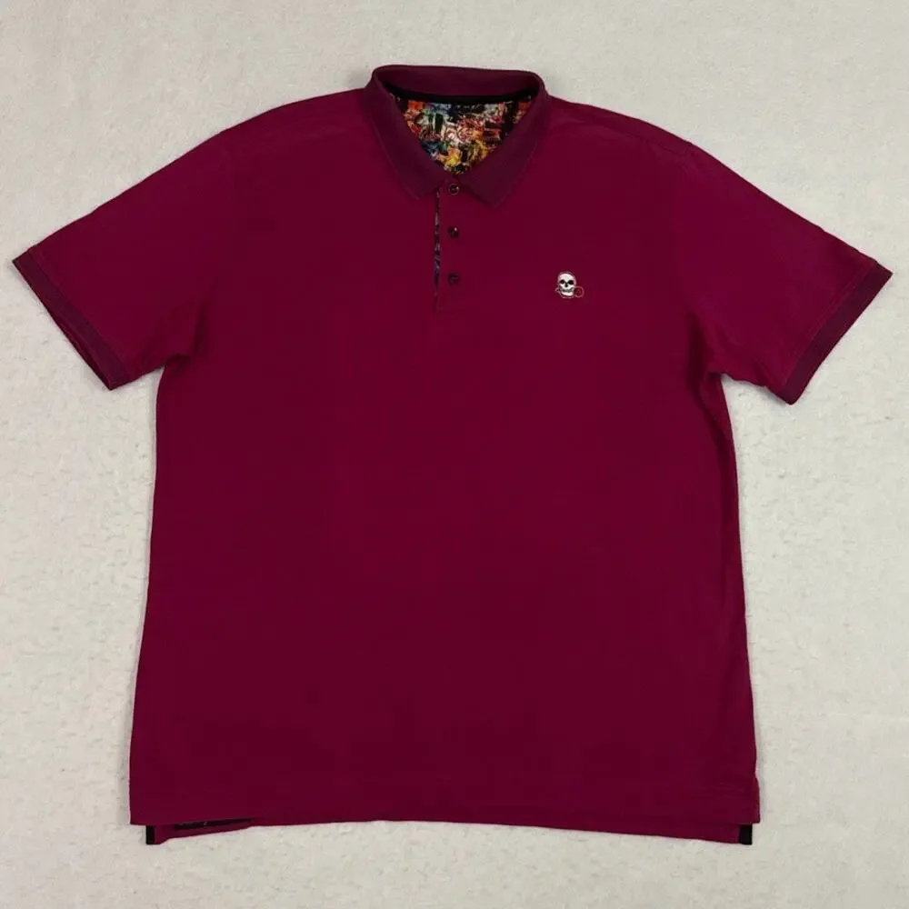 Robert Graham Polo Shirt Mens XL Fuchsia Skull Rose Classic Fit Short Sleeve